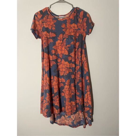LuLaRoe size XXS Tee Shirt Dress with red flowers - Picture 1 of 3